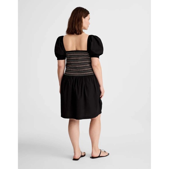 Madewell Poplin Puffed Sleeve Mini Dress Smocked XL Black - Picture 3 of 13